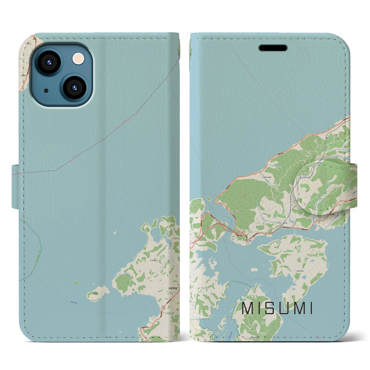 【三角(熊本県)】地図柄iPhoneケース(手帳タイプ)ナチュラル・iPhone 13 用