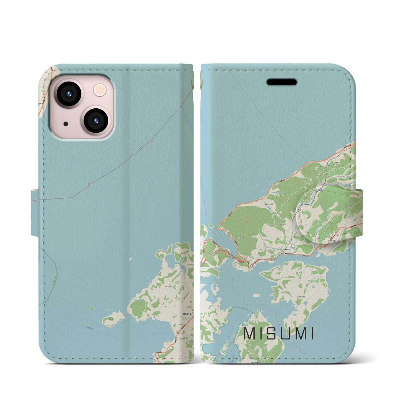 【三角(熊本県)】地図柄iPhoneケース(手帳タイプ)ナチュラル・iPhone 13 mini 用