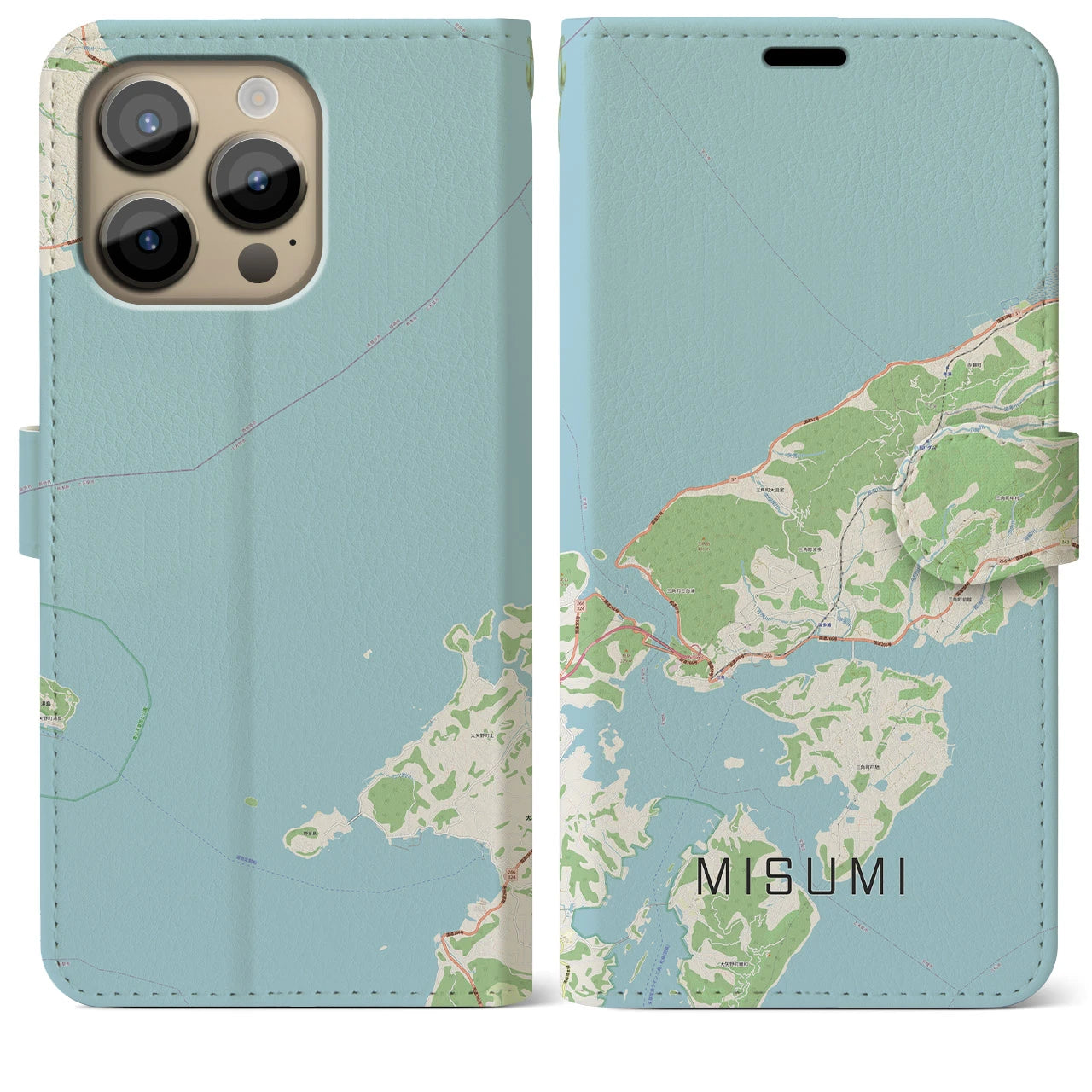 【三角(熊本県)】地図柄iPhoneケース(手帳タイプ)ナチュラル・iPhone 14 Pro Max 用