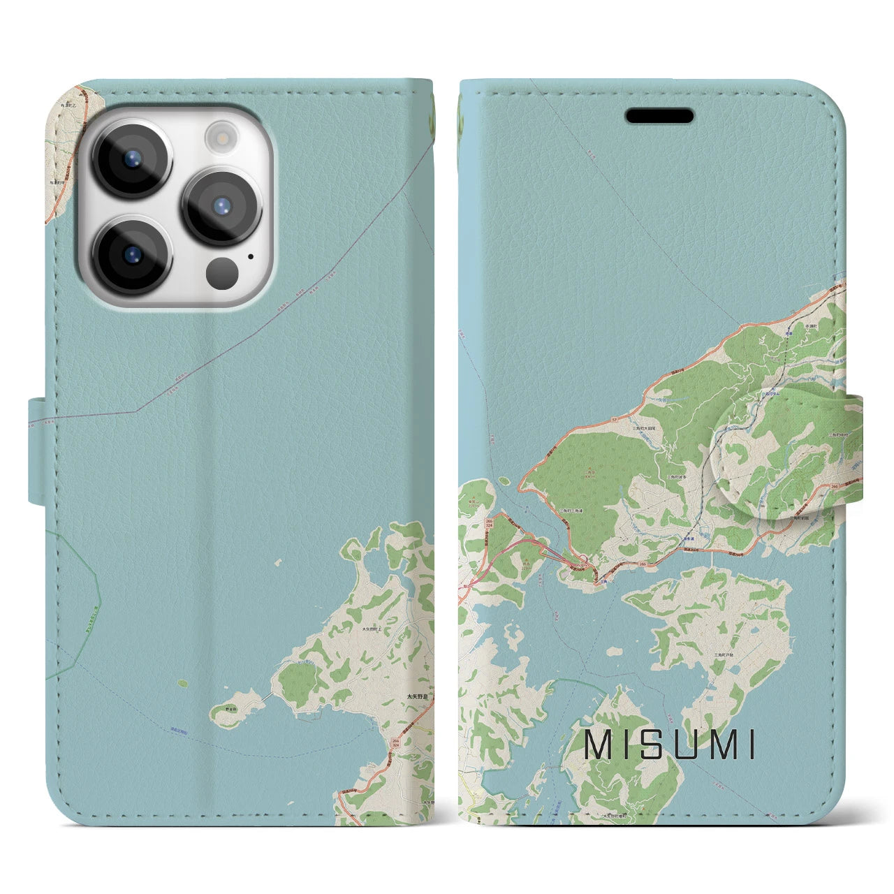 【三角(熊本県)】地図柄iPhoneケース(手帳タイプ)ナチュラル・iPhone 14 Pro 用