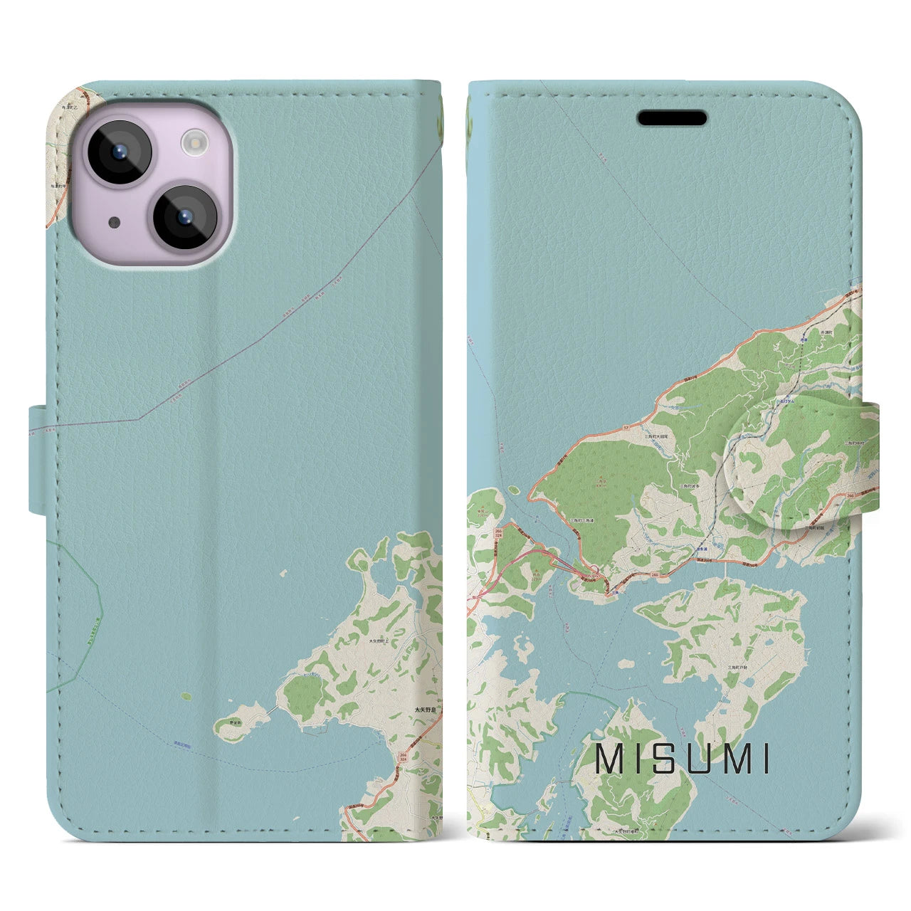 【三角(熊本県)】地図柄iPhoneケース(手帳タイプ)ナチュラル・iPhone 14 用