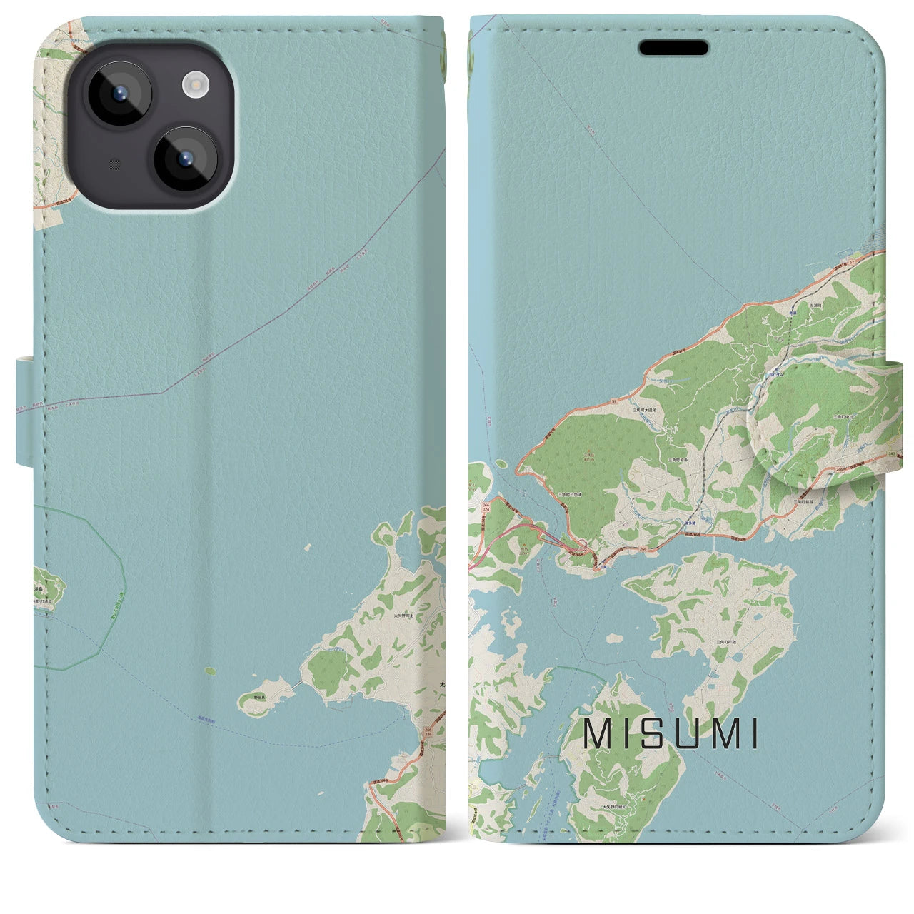 【三角(熊本県)】地図柄iPhoneケース(手帳タイプ)ナチュラル・iPhone 14 Plus 用
