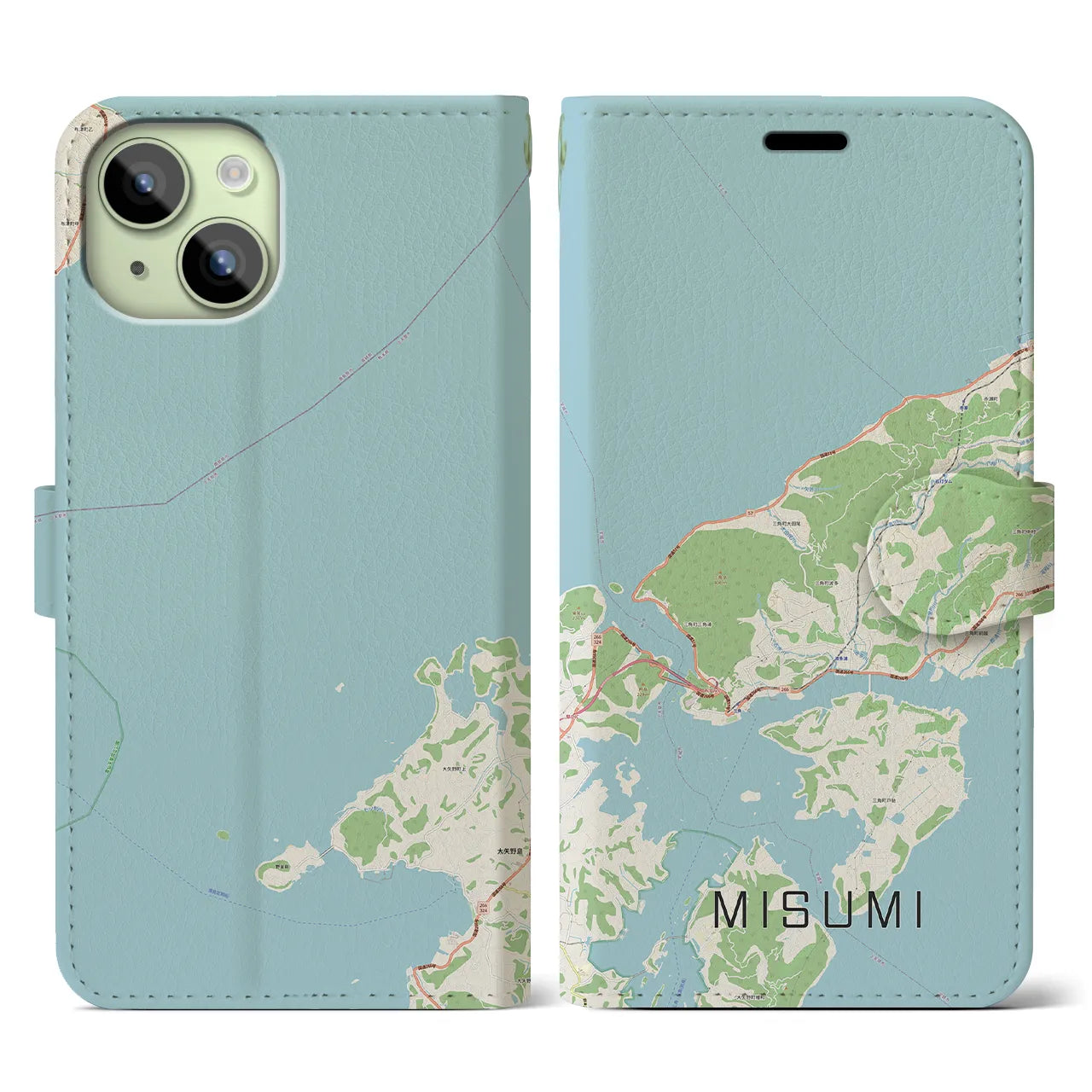 【三角(熊本県)】地図柄iPhoneケース(手帳タイプ)ナチュラル・iPhone 15 用