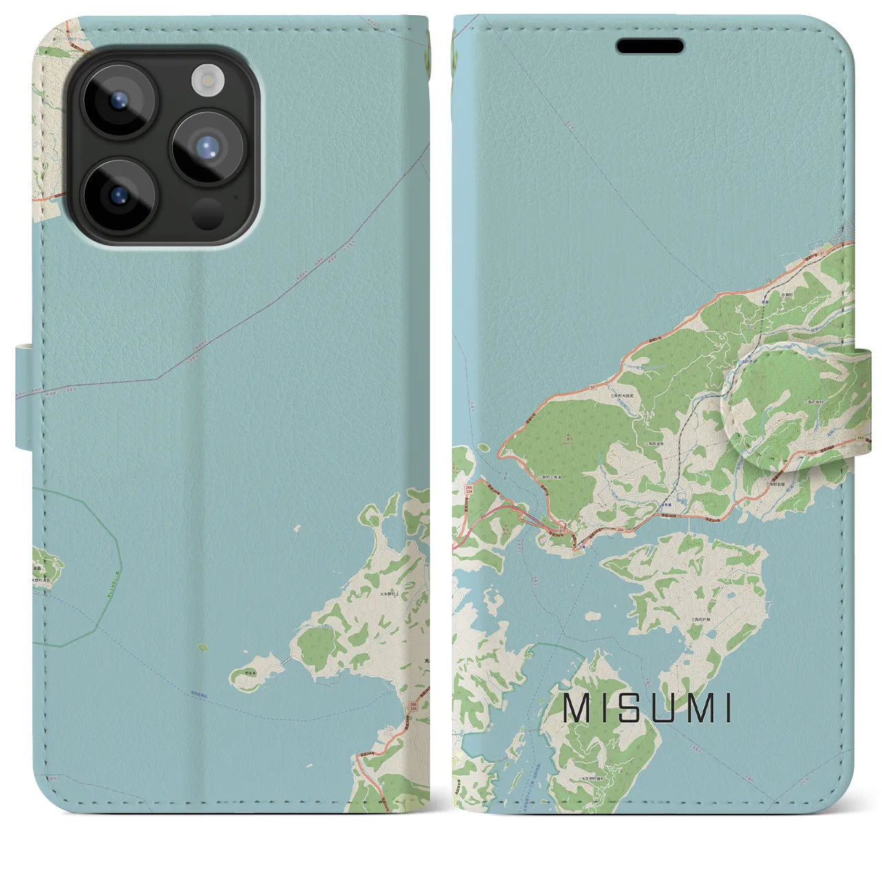 【三角(熊本県)】地図柄iPhoneケース(手帳タイプ)ナチュラル・iPhone 15 Pro Max 用