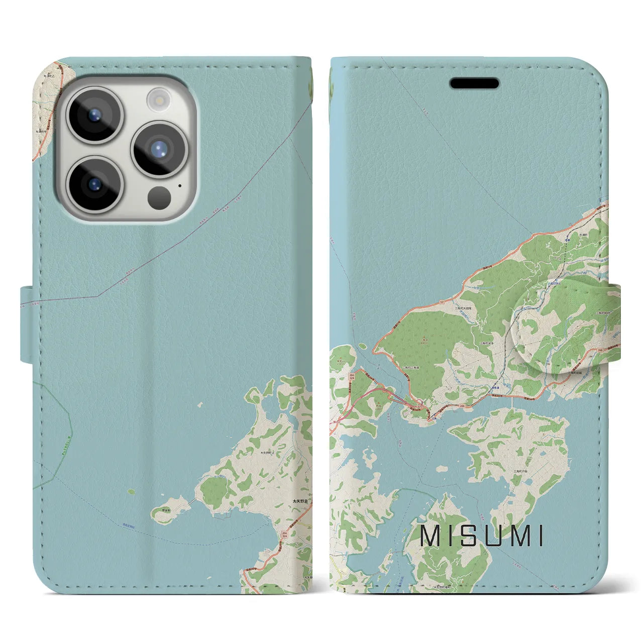 【三角(熊本県)】地図柄iPhoneケース(手帳タイプ)ナチュラル・iPhone 15 Pro 用