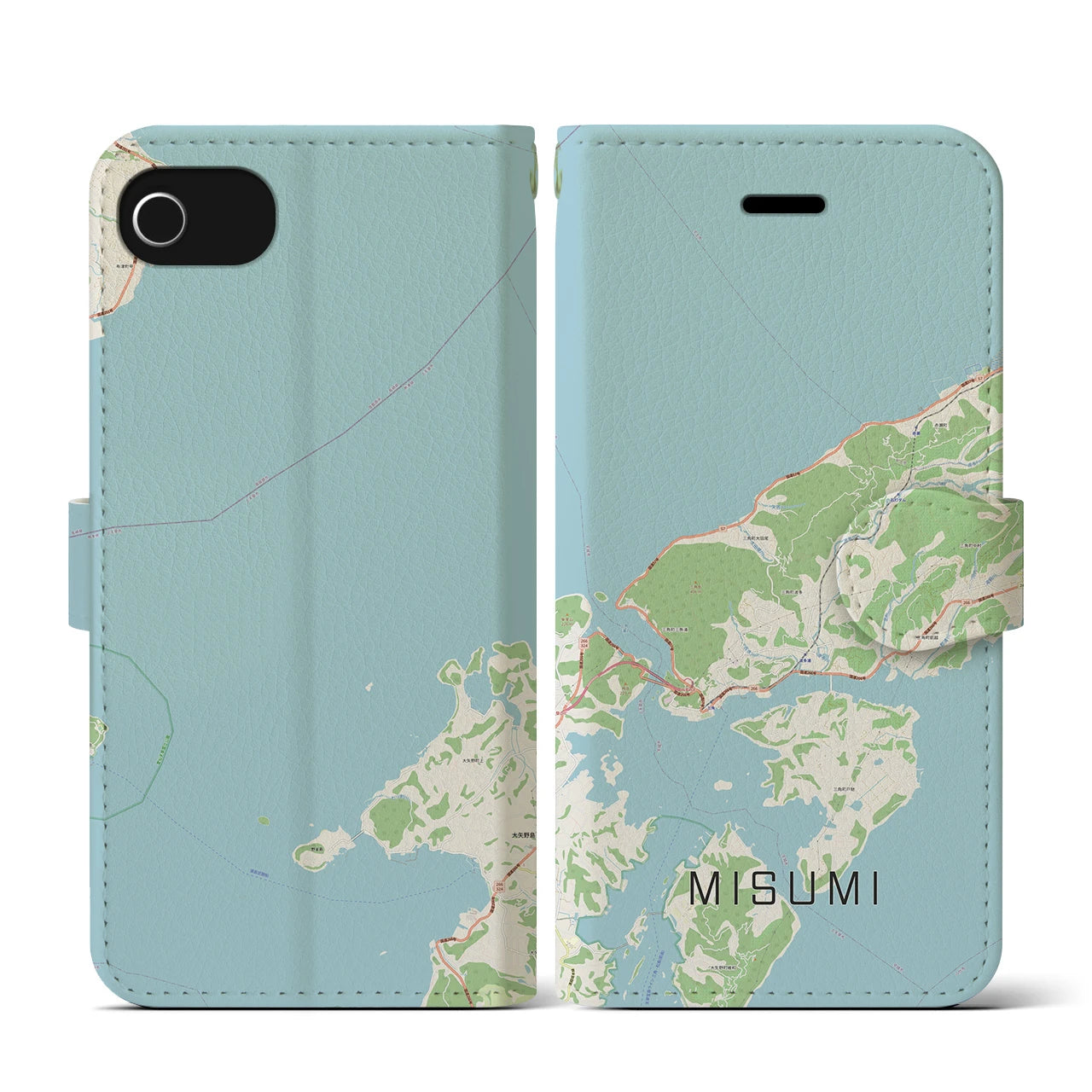 【三角(熊本県)】地図柄iPhoneケース(手帳タイプ)ナチュラル・iPhone SE(第3 / 第2世代) / 8 / 7 / 6s / 6 用