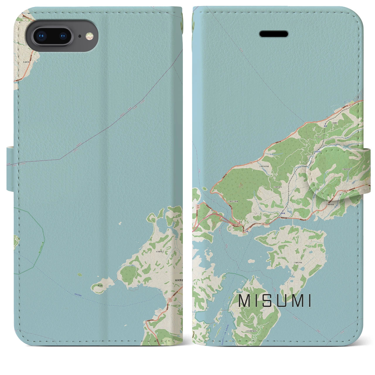 【三角(熊本県)】地図柄iPhoneケース(手帳タイプ)ナチュラル・iPhone 8Plus /7Plus / 6sPlus / 6Plus 用
