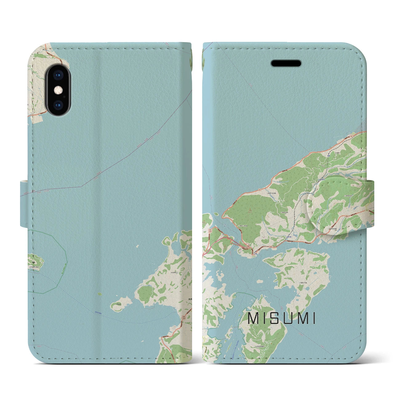 【三角(熊本県)】地図柄iPhoneケース(手帳タイプ)ナチュラル・iPhone XS / X 用