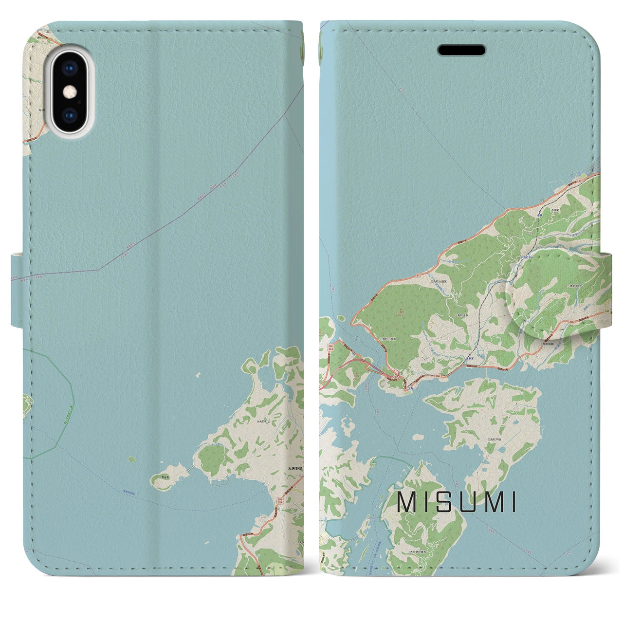【三角(熊本県)】地図柄iPhoneケース(手帳タイプ)ナチュラル・iPhone XS Max 用