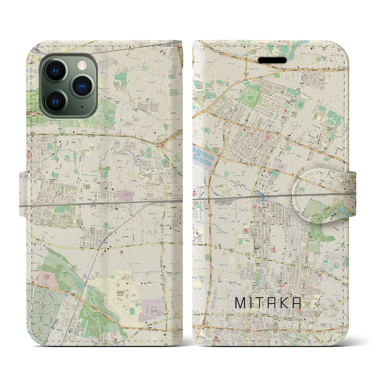 【三鷹(東京都)】地図柄iPhoneケース(手帳タイプ)ナチュラル・iPhone 11 Pro 用