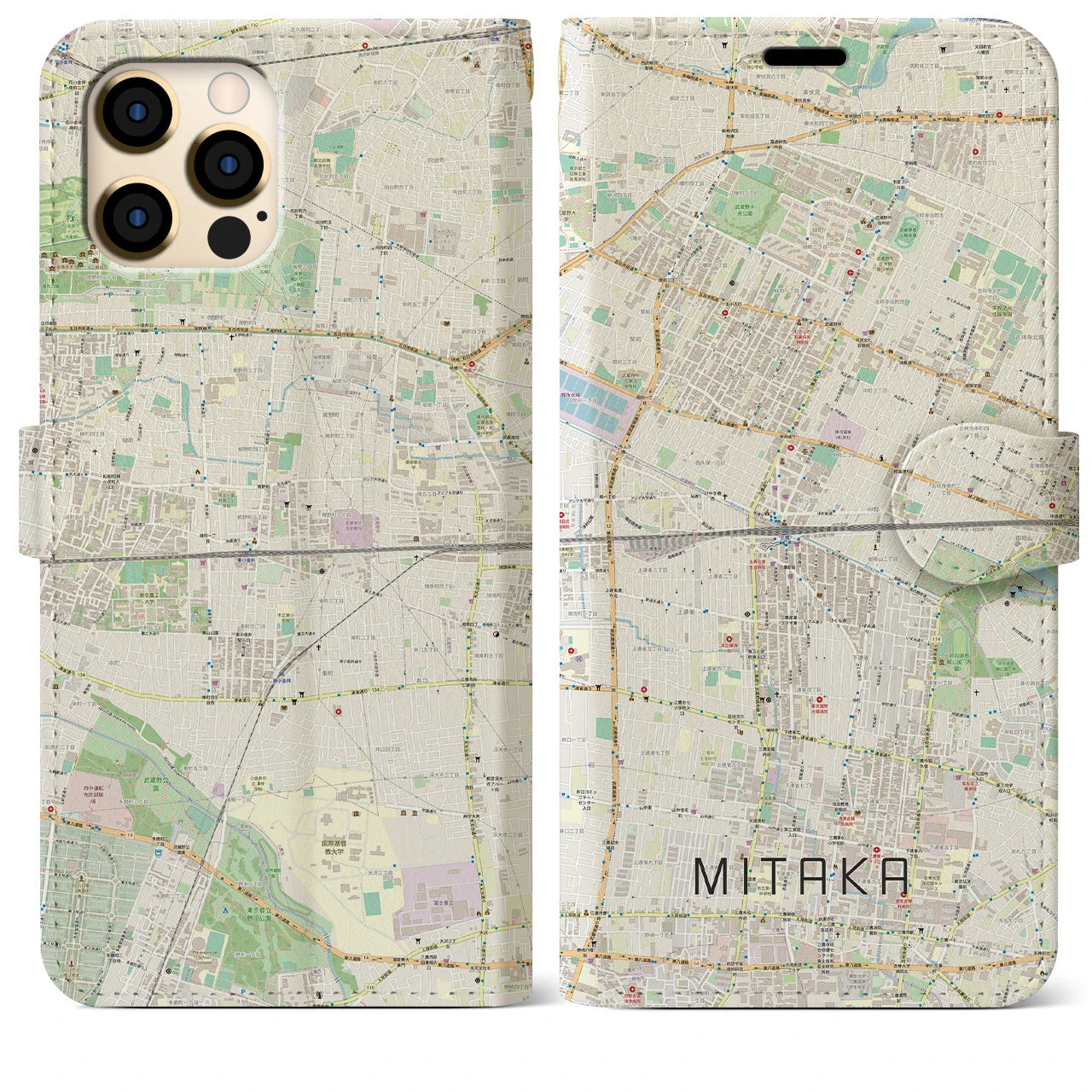 【三鷹(東京都)】地図柄iPhoneケース(手帳タイプ)ナチュラル・iPhone 12 Pro Max 用
