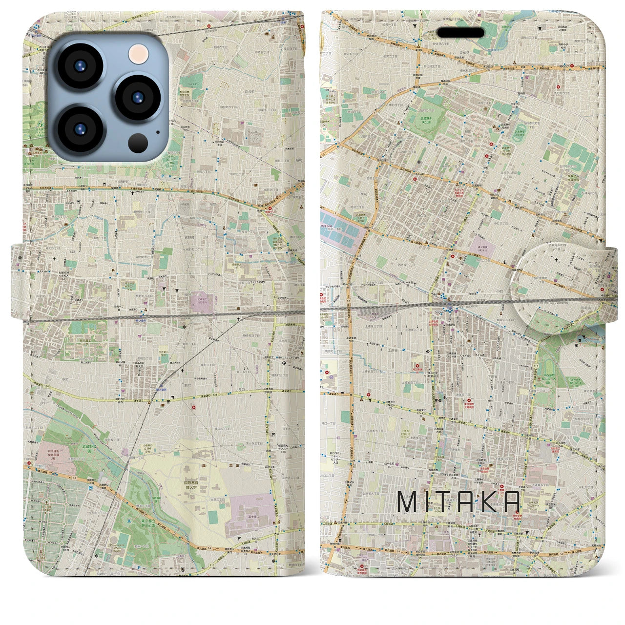 【三鷹(東京都)】地図柄iPhoneケース(手帳タイプ)ナチュラル・iPhone 13 Pro Max 用