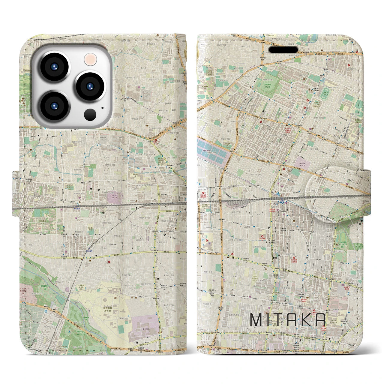 【三鷹(東京都)】地図柄iPhoneケース(手帳タイプ)ナチュラル・iPhone 13 Pro 用