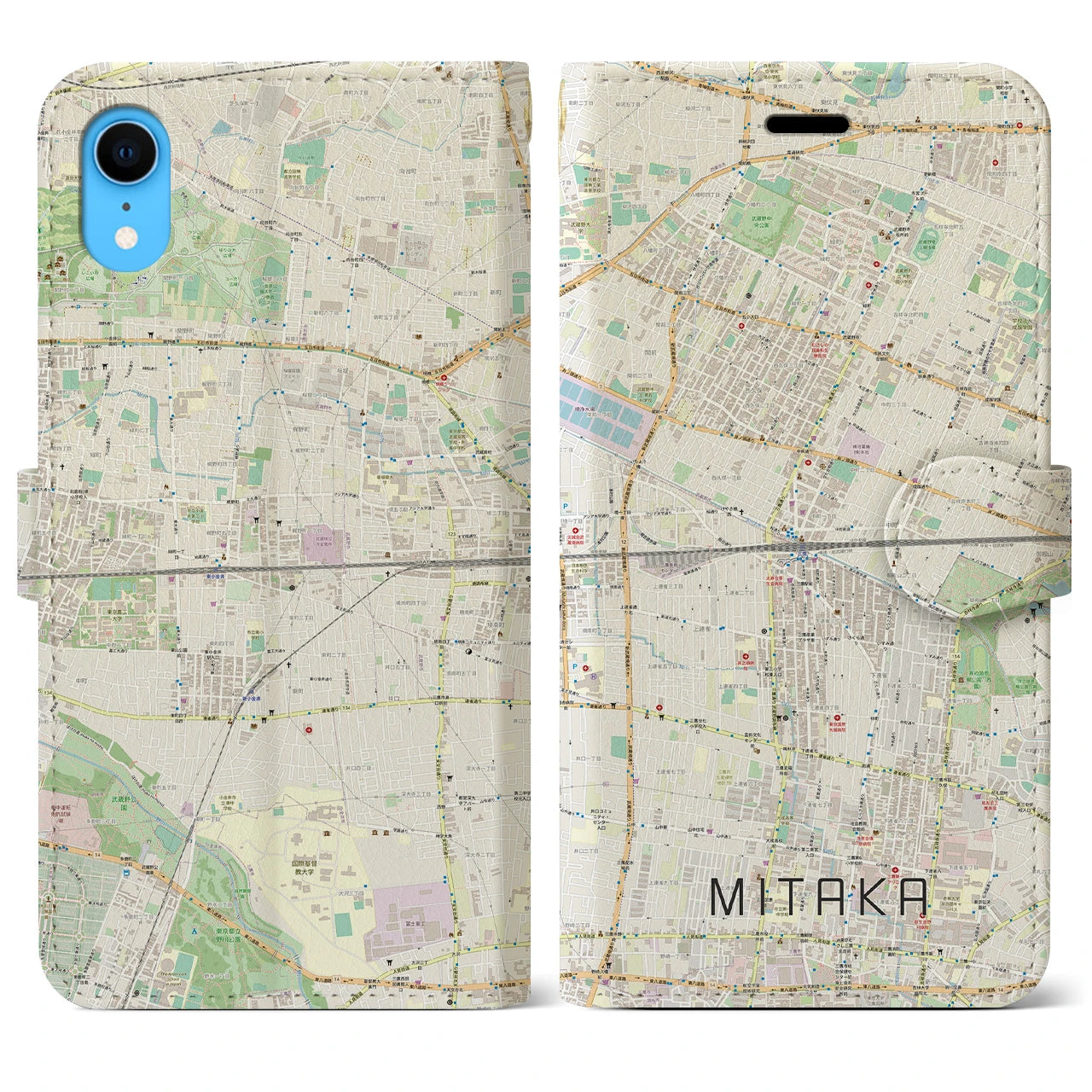 【三鷹(東京都)】地図柄iPhoneケース(手帳タイプ)ナチュラル・iPhone XR 用