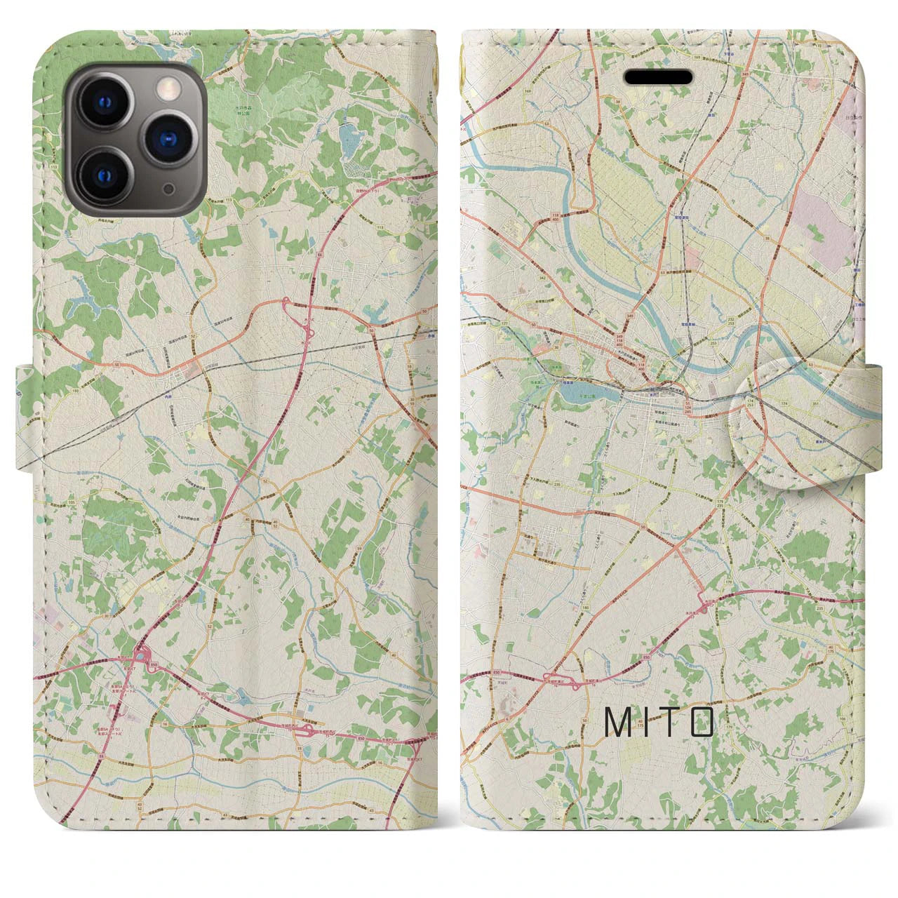 【水戸(茨城県)】地図柄iPhoneケース(手帳タイプ)ナチュラル・iPhone 11 Pro Max 用