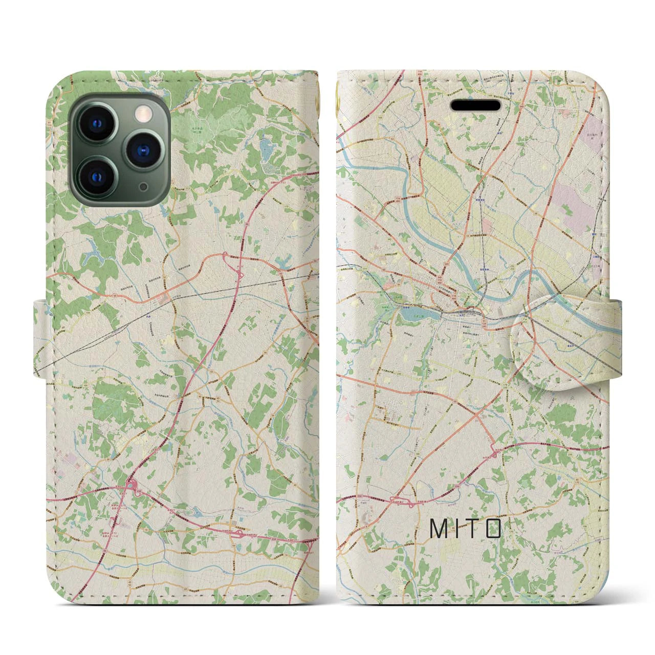 【水戸(茨城県)】地図柄iPhoneケース(手帳タイプ)ナチュラル・iPhone 11 Pro 用