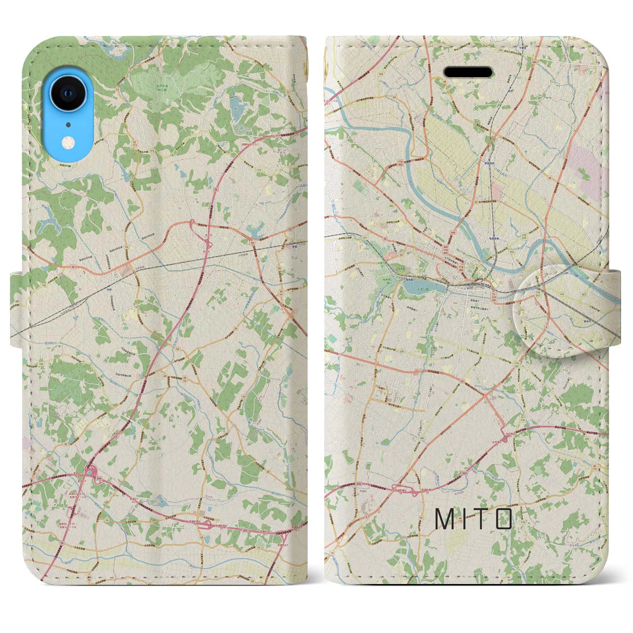 【水戸(茨城県)】地図柄iPhoneケース(手帳タイプ)ナチュラル・iPhone XR 用