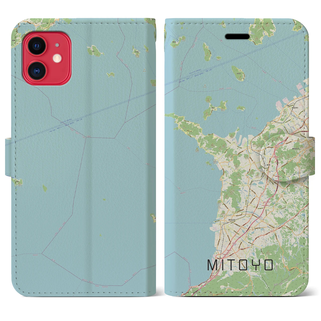 【三豊(香川県)】地図柄iPhoneケース(手帳タイプ)ナチュラル・iPhone 11 用