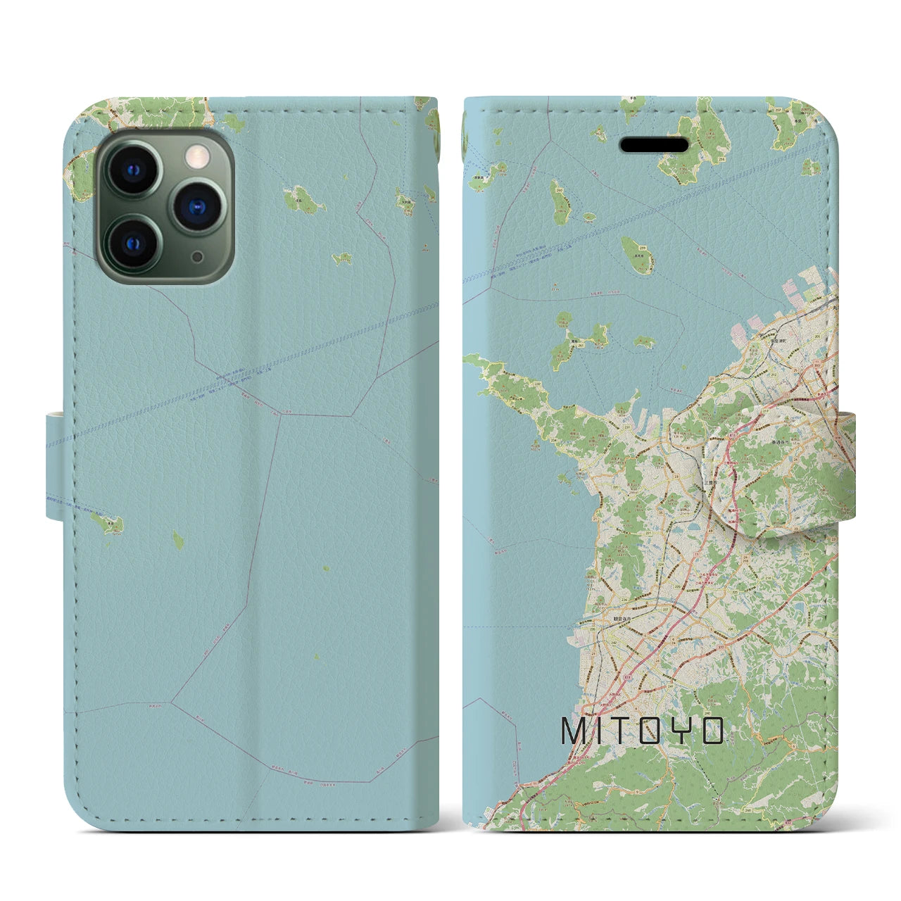 【三豊(香川県)】地図柄iPhoneケース(手帳タイプ)ナチュラル・iPhone 11 Pro 用