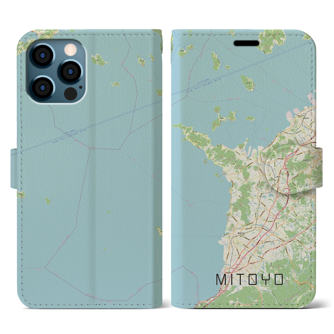 【三豊(香川県)】地図柄iPhoneケース(手帳タイプ)ナチュラル・iPhone 12 / 12 Pro 用