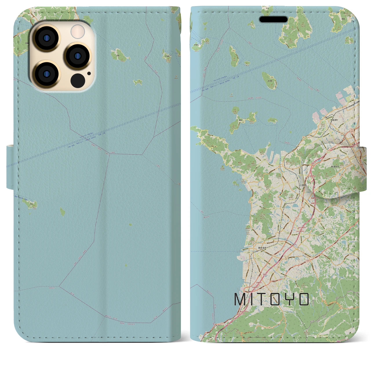 【三豊(香川県)】地図柄iPhoneケース(手帳タイプ)ナチュラル・iPhone 12 Pro Max 用