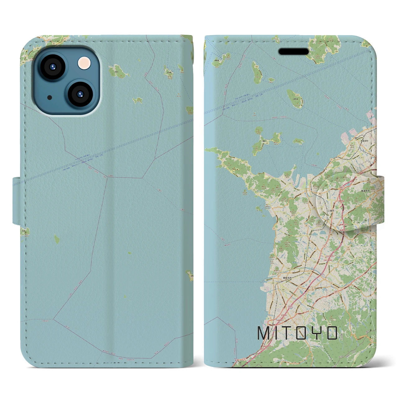 【三豊(香川県)】地図柄iPhoneケース(手帳タイプ)ナチュラル・iPhone 13 用