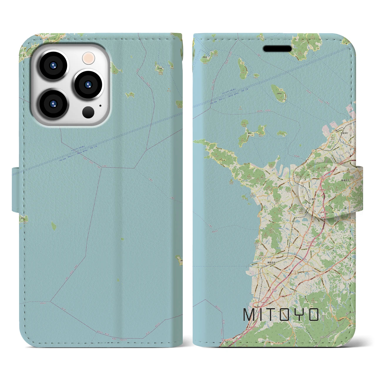 【三豊(香川県)】地図柄iPhoneケース(手帳タイプ)ナチュラル・iPhone 13 Pro 用
