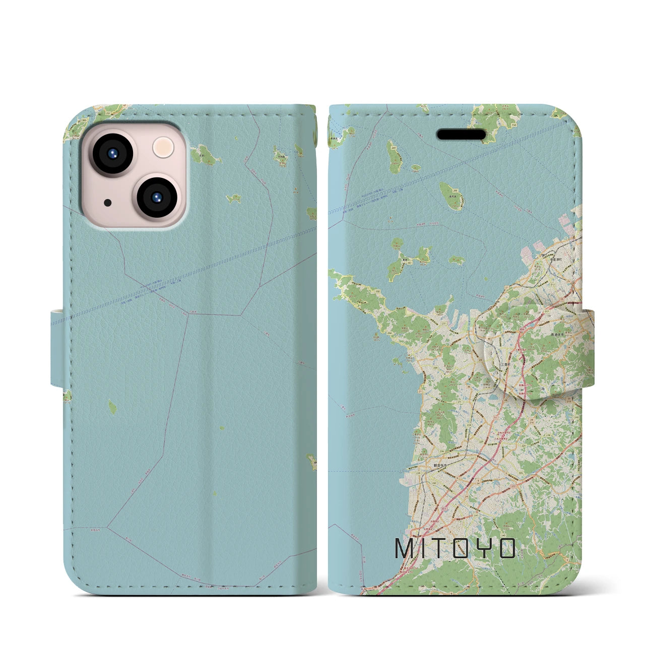 【三豊(香川県)】地図柄iPhoneケース(手帳タイプ)ナチュラル・iPhone 13 mini 用