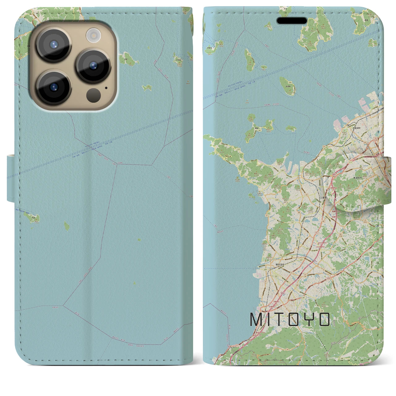 【三豊(香川県)】地図柄iPhoneケース(手帳タイプ)ナチュラル・iPhone 14 Pro Max 用