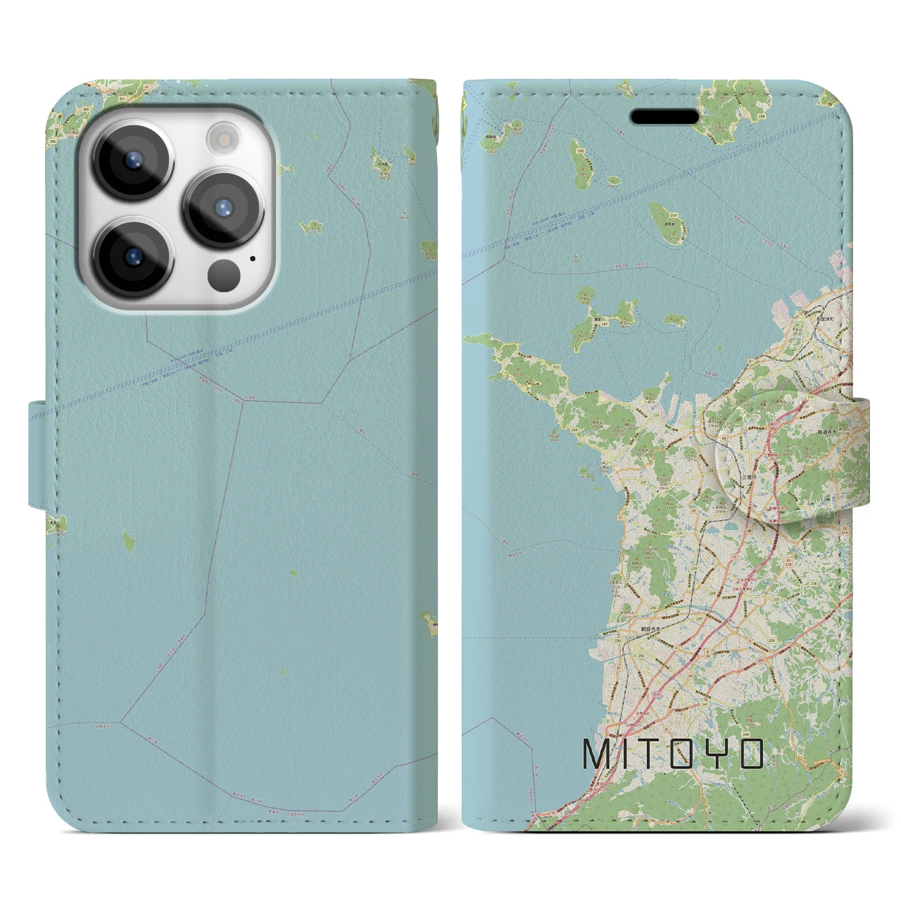 【三豊(香川県)】地図柄iPhoneケース(手帳タイプ)ナチュラル・iPhone 14 Pro 用