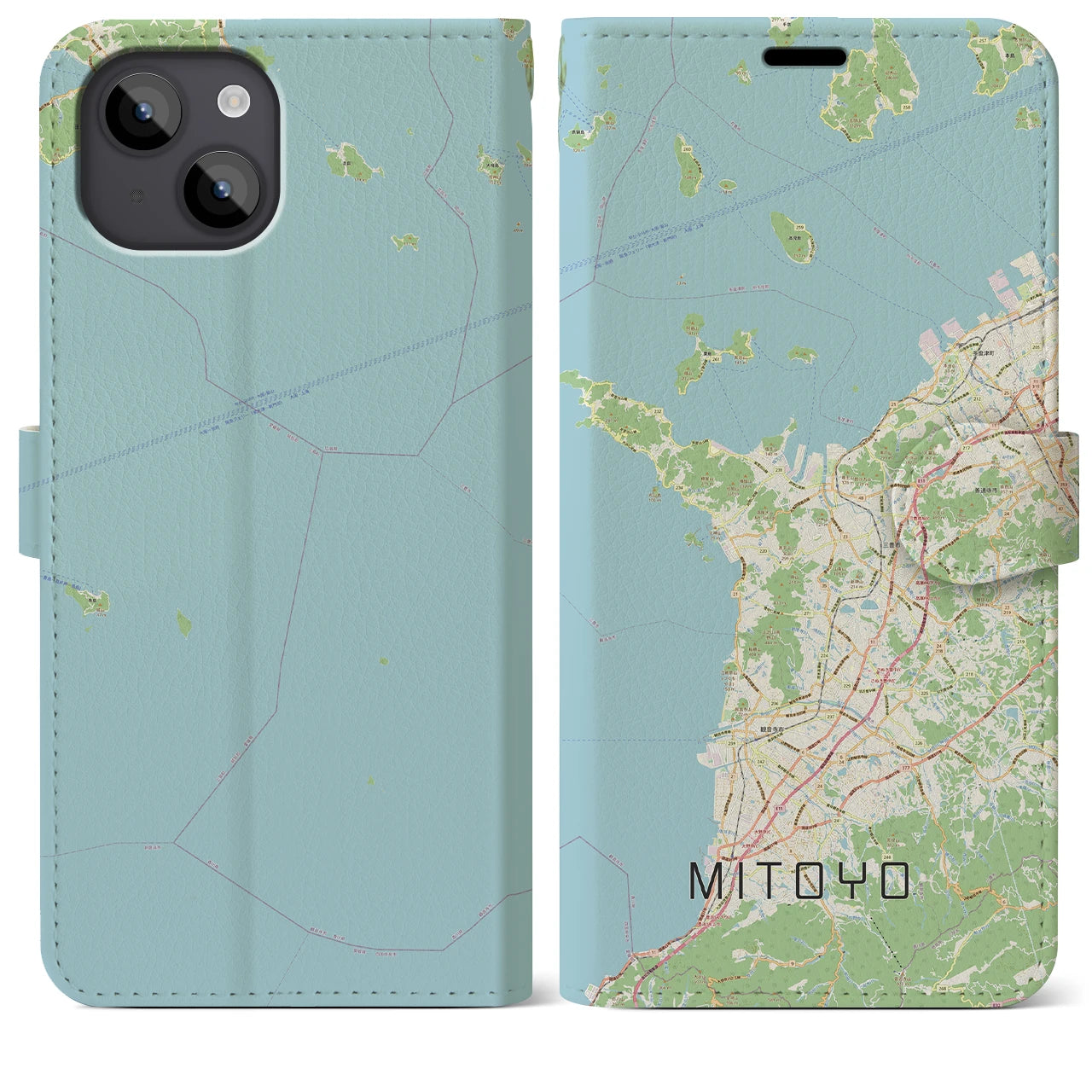 【三豊(香川県)】地図柄iPhoneケース(手帳タイプ)ナチュラル・iPhone 14 Plus 用