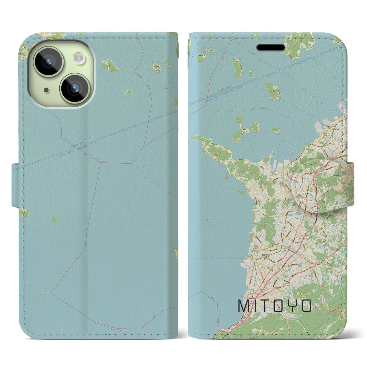 【三豊(香川県)】地図柄iPhoneケース(手帳タイプ)ナチュラル・iPhone 15 用