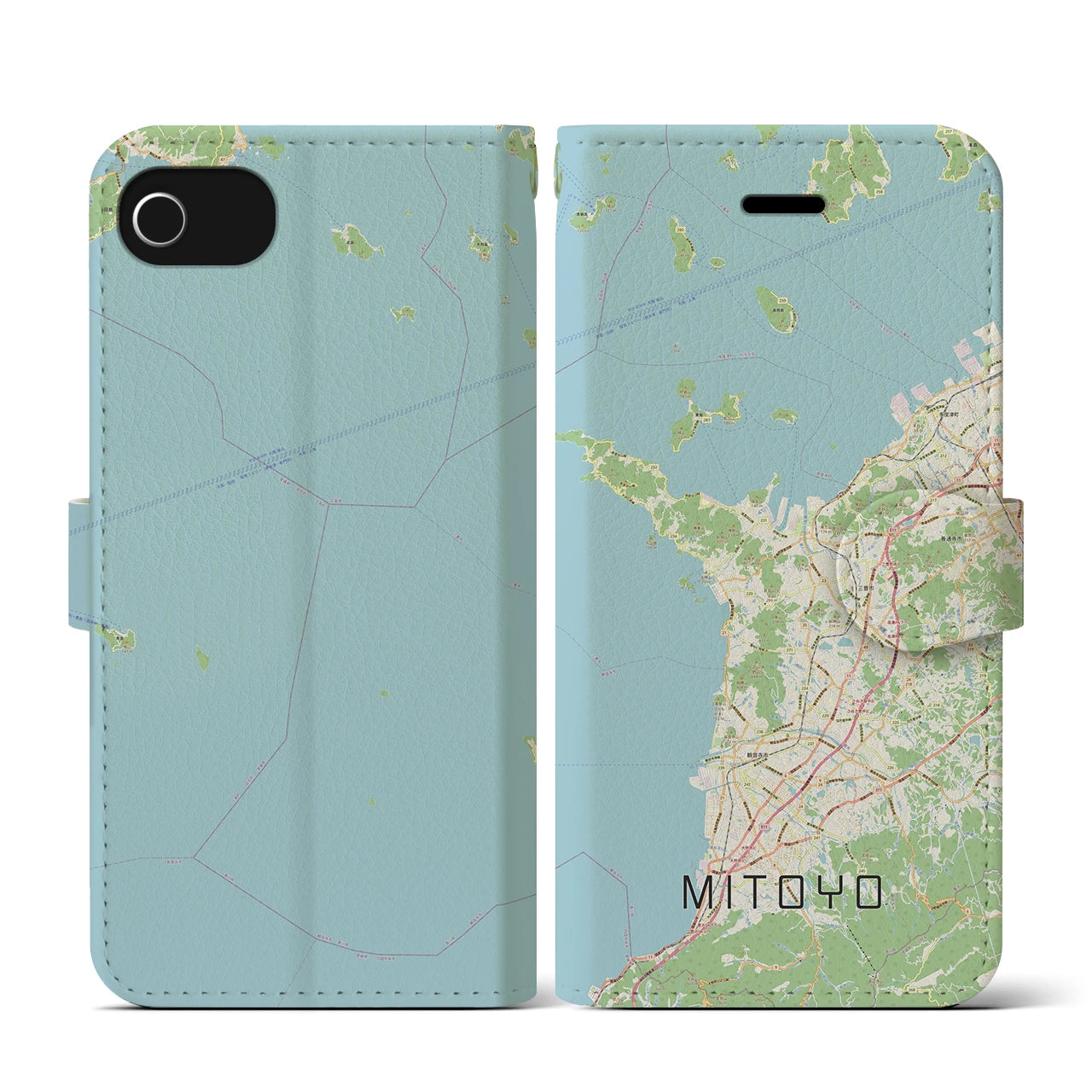 【三豊(香川県)】地図柄iPhoneケース(手帳タイプ)ナチュラル・iPhone SE(第3 / 第2世代) / 8 / 7 / 6s / 6 用