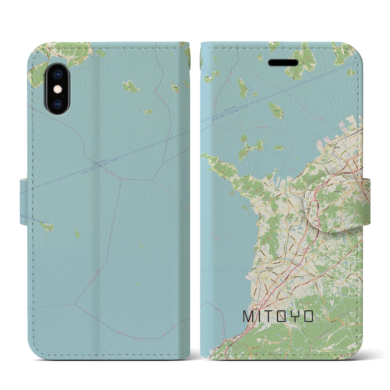 【三豊(香川県)】地図柄iPhoneケース(手帳タイプ)ナチュラル・iPhone XS / X 用