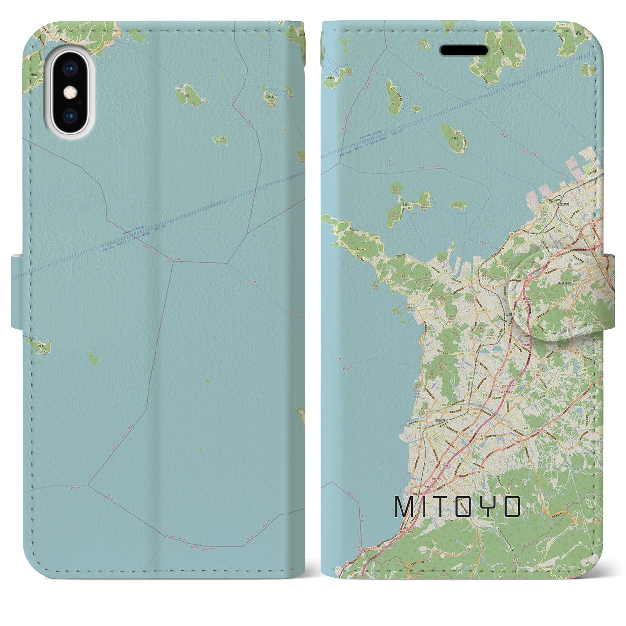 【三豊(香川県)】地図柄iPhoneケース(手帳タイプ)ナチュラル・iPhone XS Max 用
