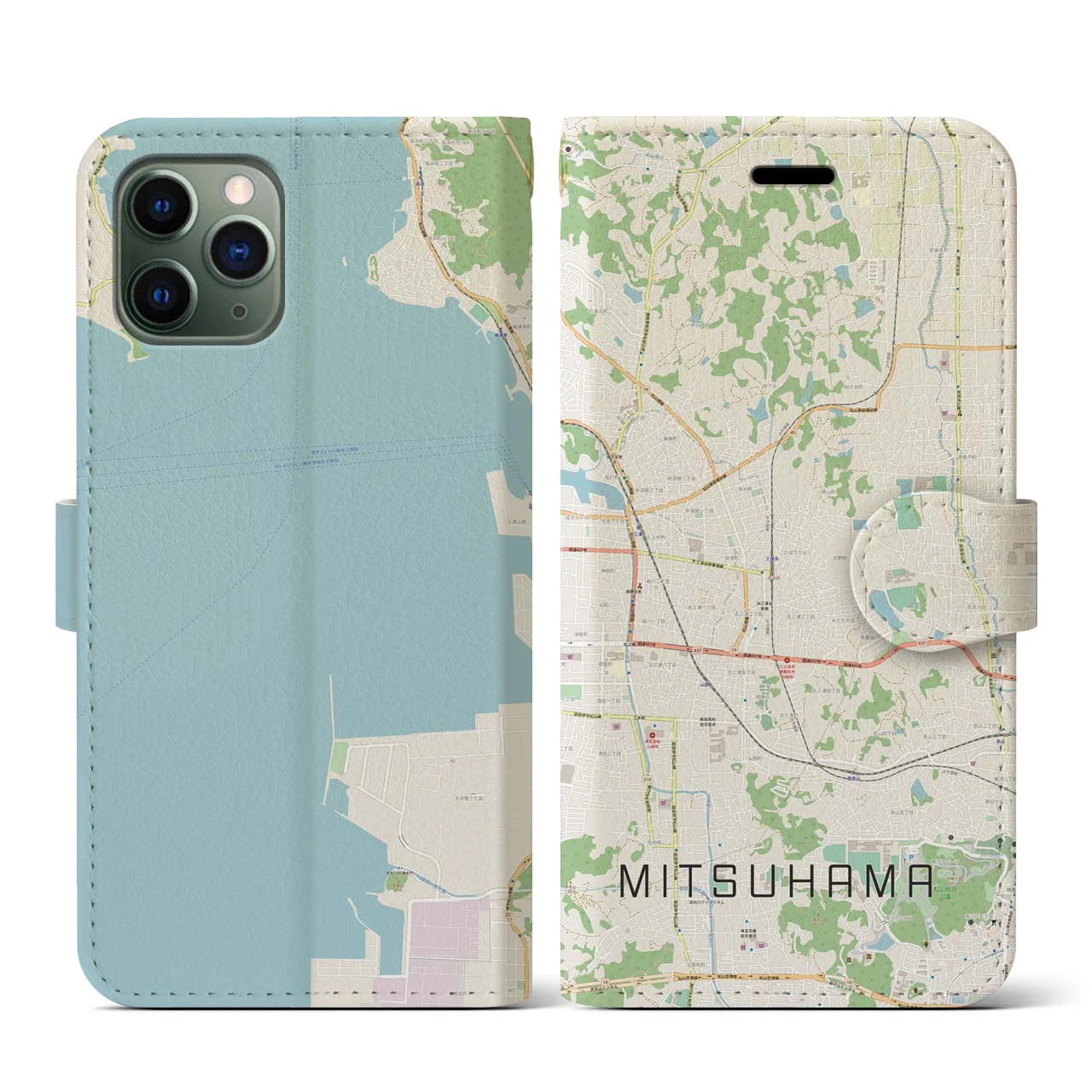 【三津浜(愛媛県)】地図柄iPhoneケース(手帳タイプ)ナチュラル・iPhone 11 Pro 用