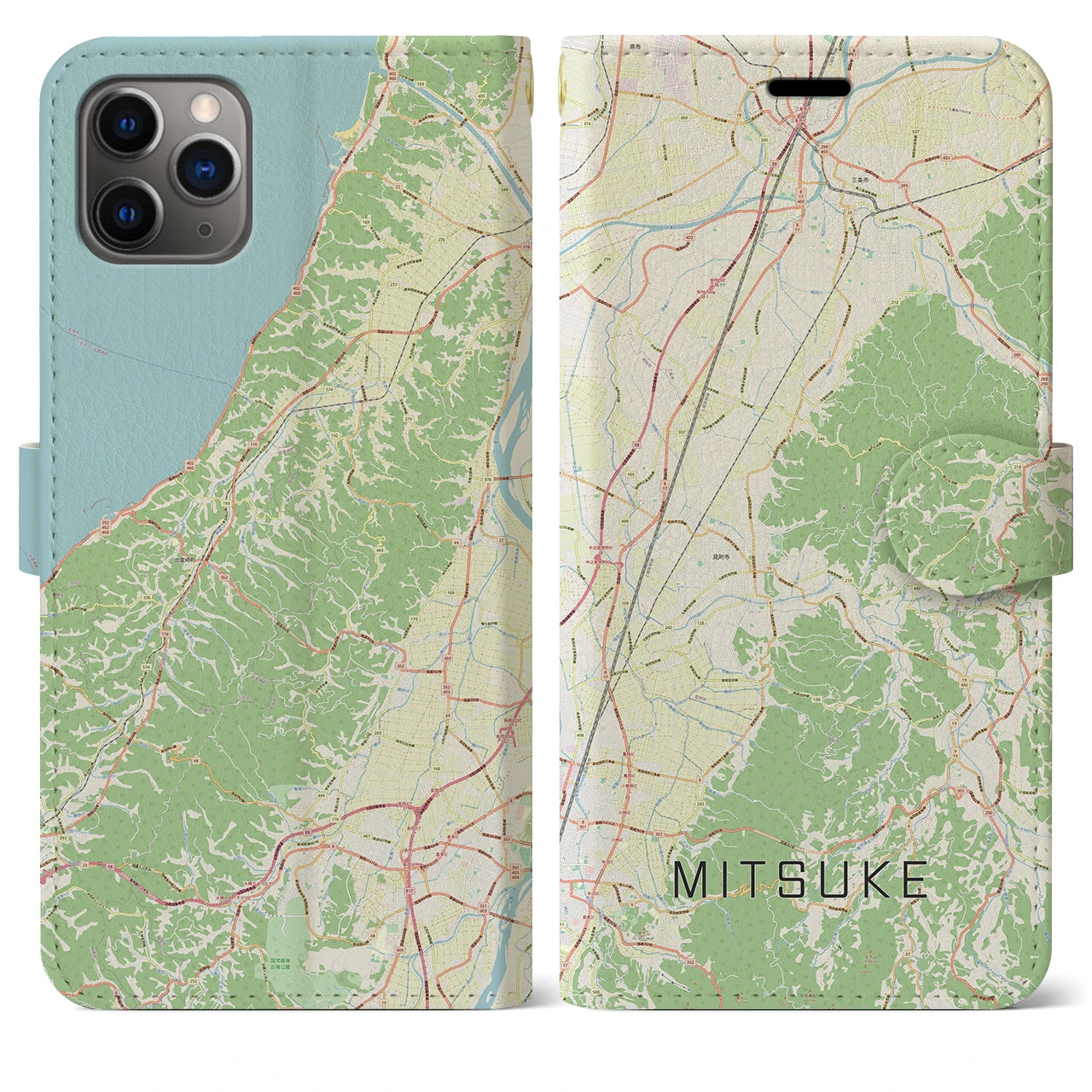 【見附(新潟県)】地図柄iPhoneケース(手帳タイプ)ナチュラル・iPhone 11 Pro Max 用