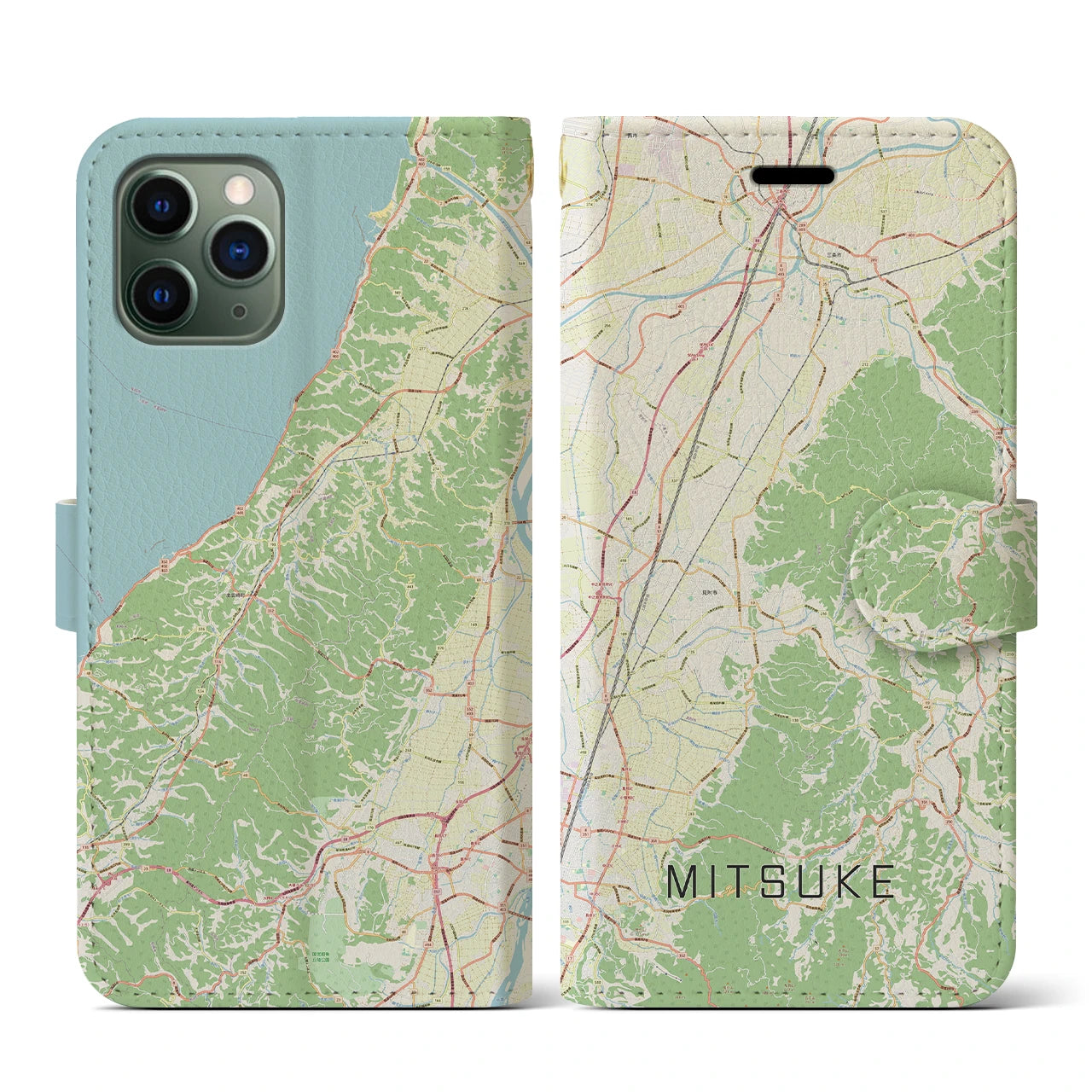 【見附(新潟県)】地図柄iPhoneケース(手帳タイプ)ナチュラル・iPhone 11 Pro 用