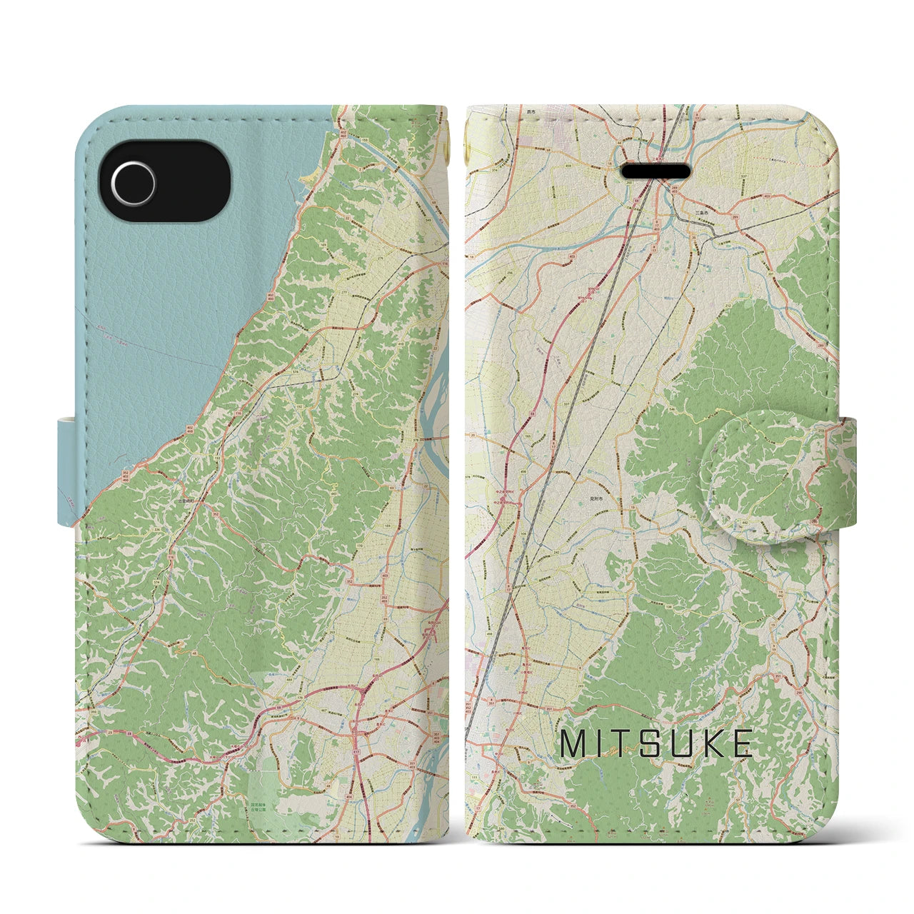 【見附(新潟県)】地図柄iPhoneケース(手帳タイプ)ナチュラル・iPhone SE(第3 / 第2世代) / 8 / 7 / 6s / 6 用