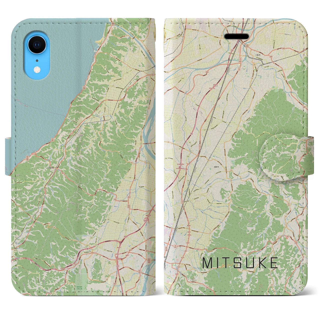 【見附(新潟県)】地図柄iPhoneケース(手帳タイプ)ナチュラル・iPhone XR 用