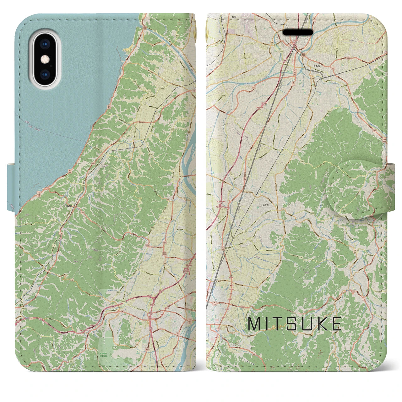 【見附(新潟県)】地図柄iPhoneケース(手帳タイプ)ナチュラル・iPhone XS Max 用