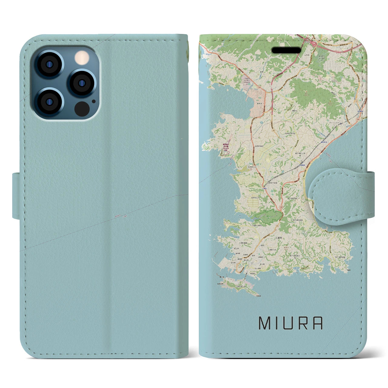 【三浦(神奈川県)】地図柄iPhoneケース(手帳タイプ)ナチュラル・iPhone 12 / 12 Pro 用