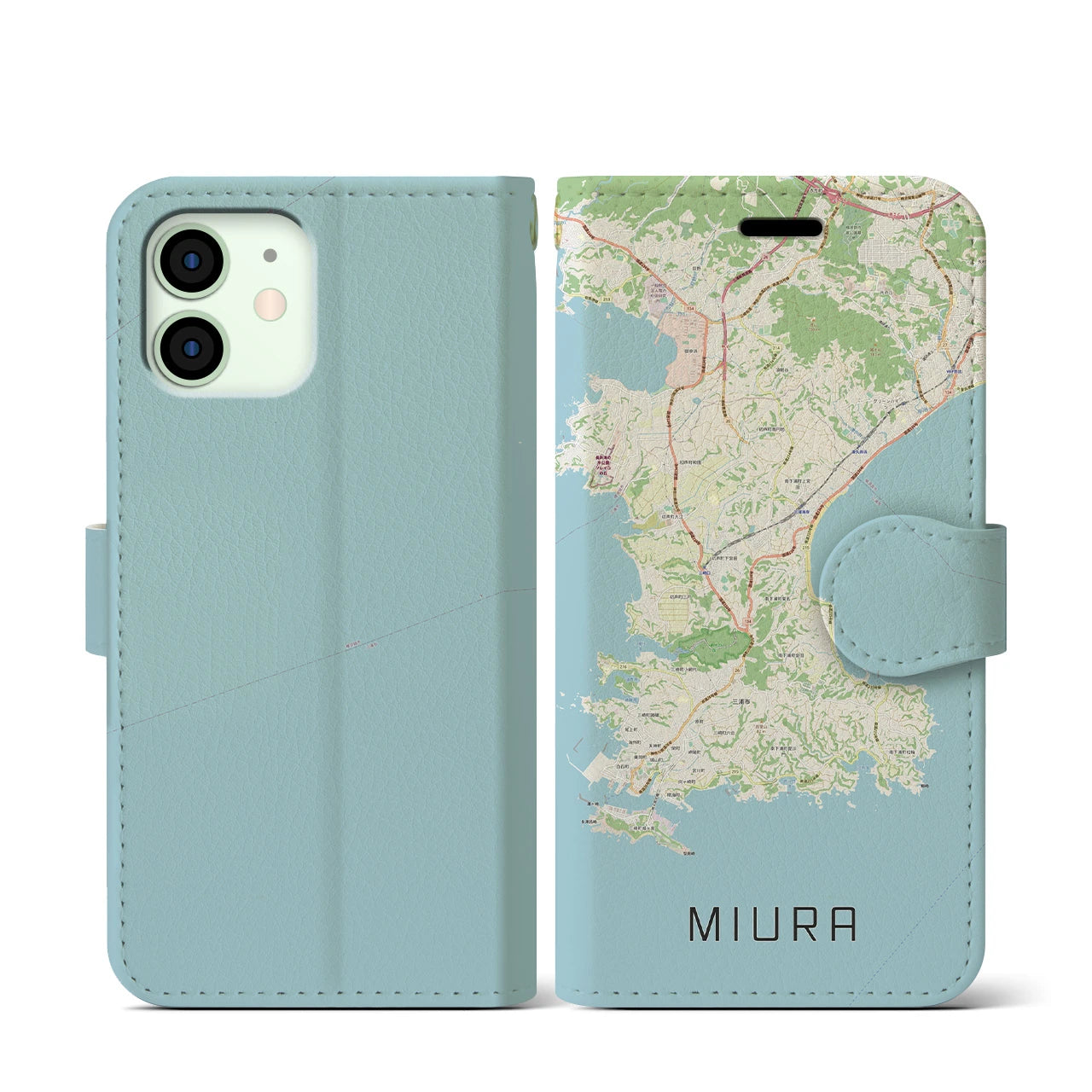 【三浦(神奈川県)】地図柄iPhoneケース(手帳タイプ)ナチュラル・iPhone 12 mini 用