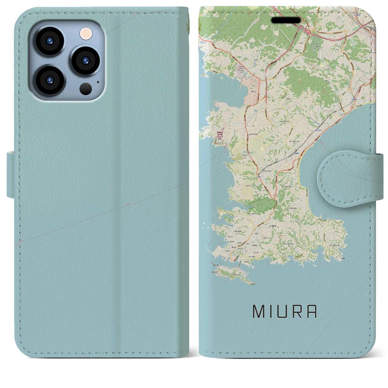【三浦(神奈川県)】地図柄iPhoneケース(手帳タイプ)ナチュラル・iPhone 13 Pro Max 用