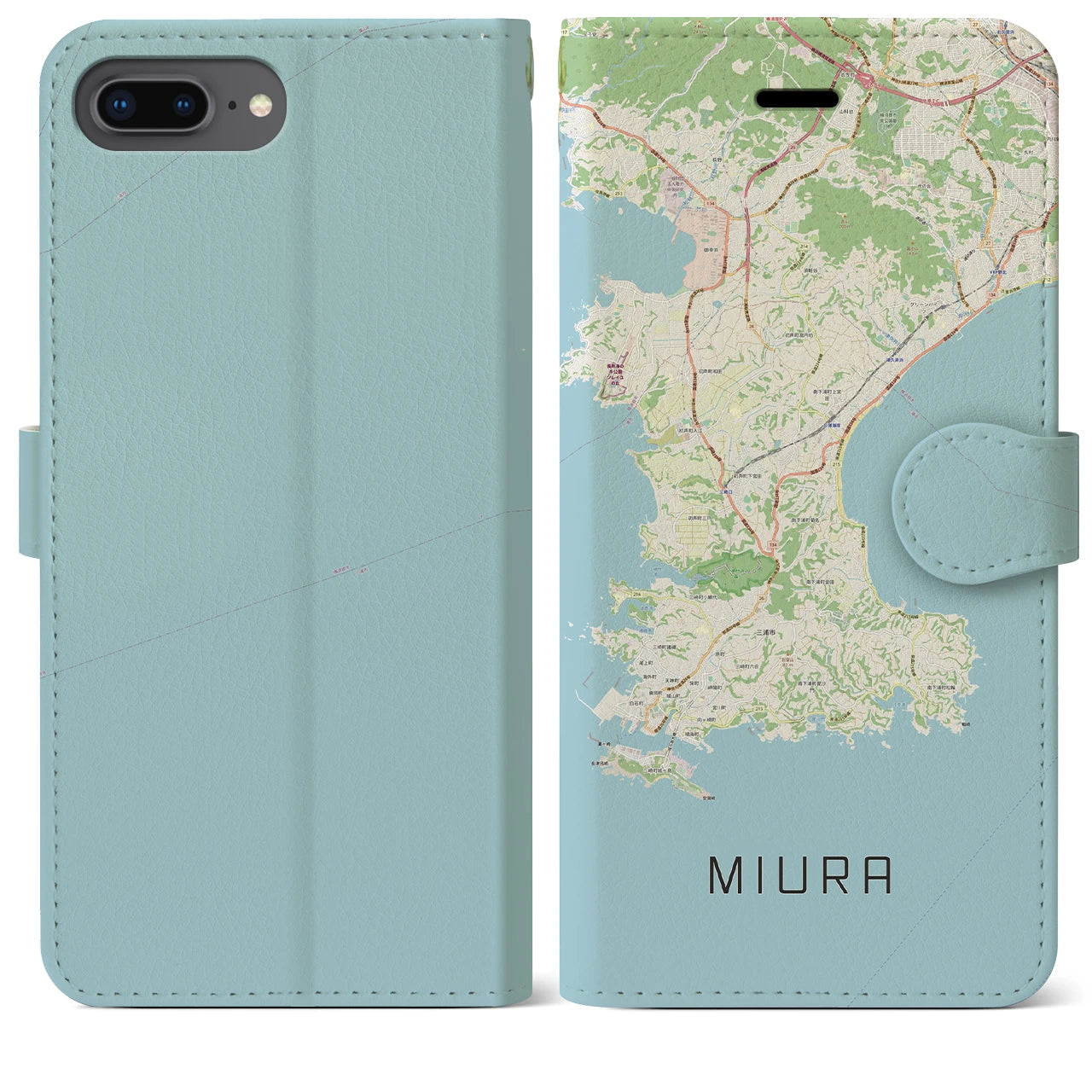 【三浦(神奈川県)】地図柄iPhoneケース(手帳タイプ)ナチュラル・iPhone 8Plus /7Plus / 6sPlus / 6Plus 用