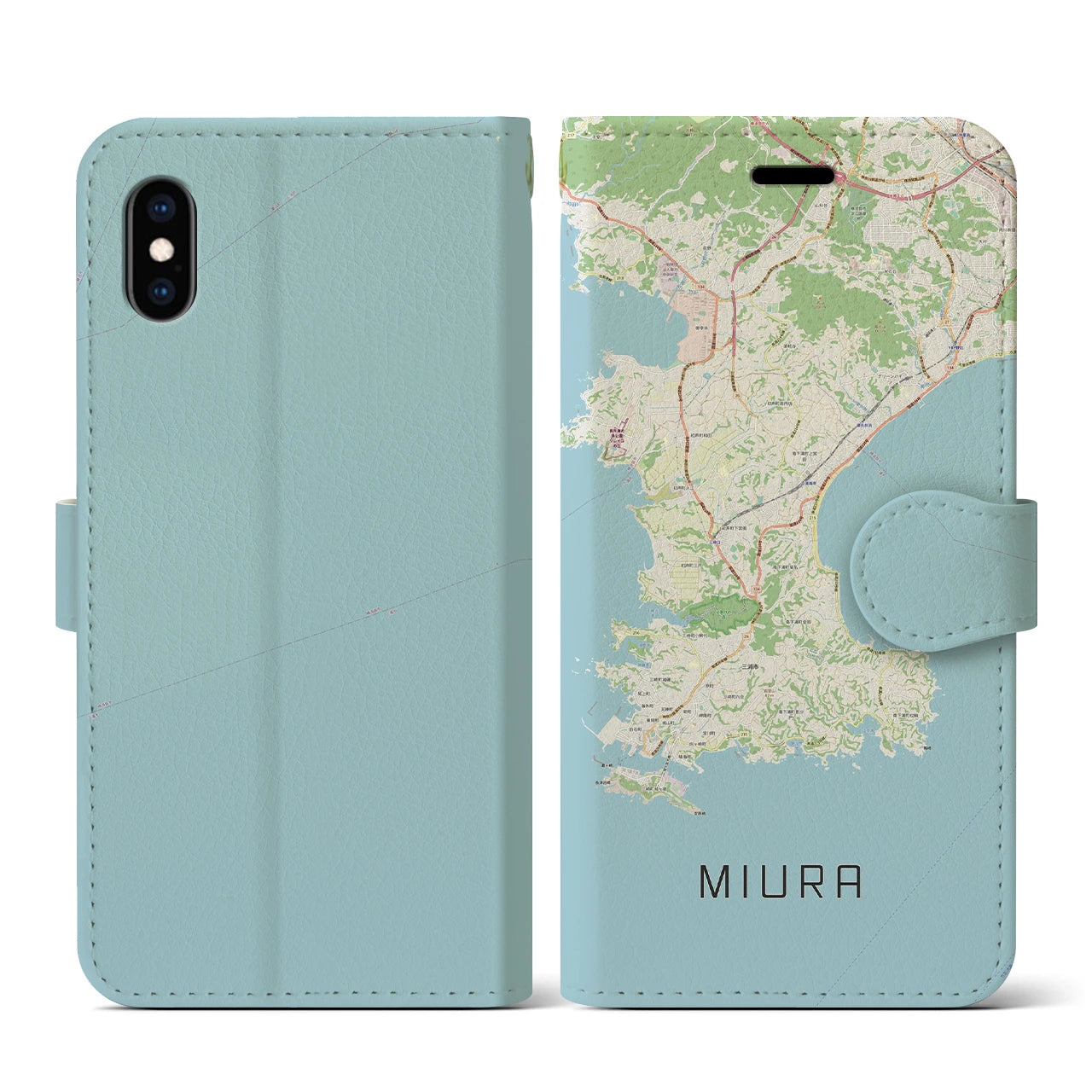 【三浦(神奈川県)】地図柄iPhoneケース(手帳タイプ)ナチュラル・iPhone XS / X 用