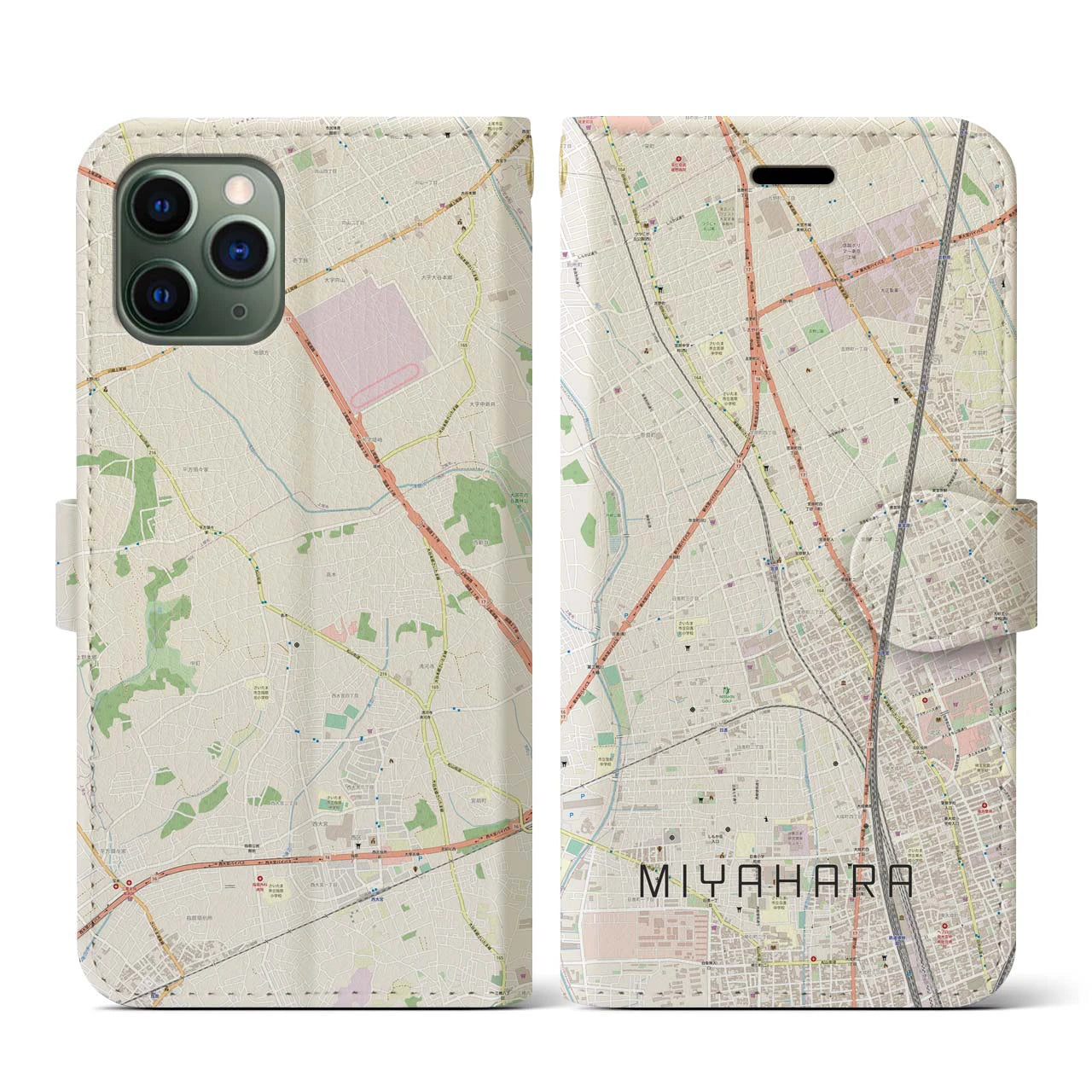 【宮原(埼玉県)】地図柄iPhoneケース(手帳タイプ)ナチュラル・iPhone 11 Pro 用