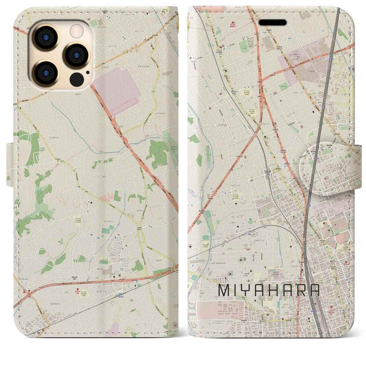 【宮原(埼玉県)】地図柄iPhoneケース(手帳タイプ)ナチュラル・iPhone 12 Pro Max 用