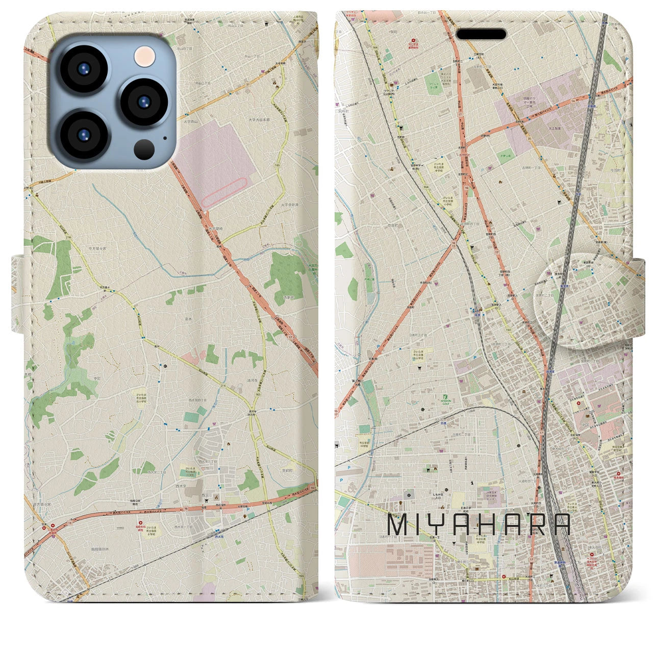 【宮原(埼玉県)】地図柄iPhoneケース(手帳タイプ)ナチュラル・iPhone 13 Pro Max 用