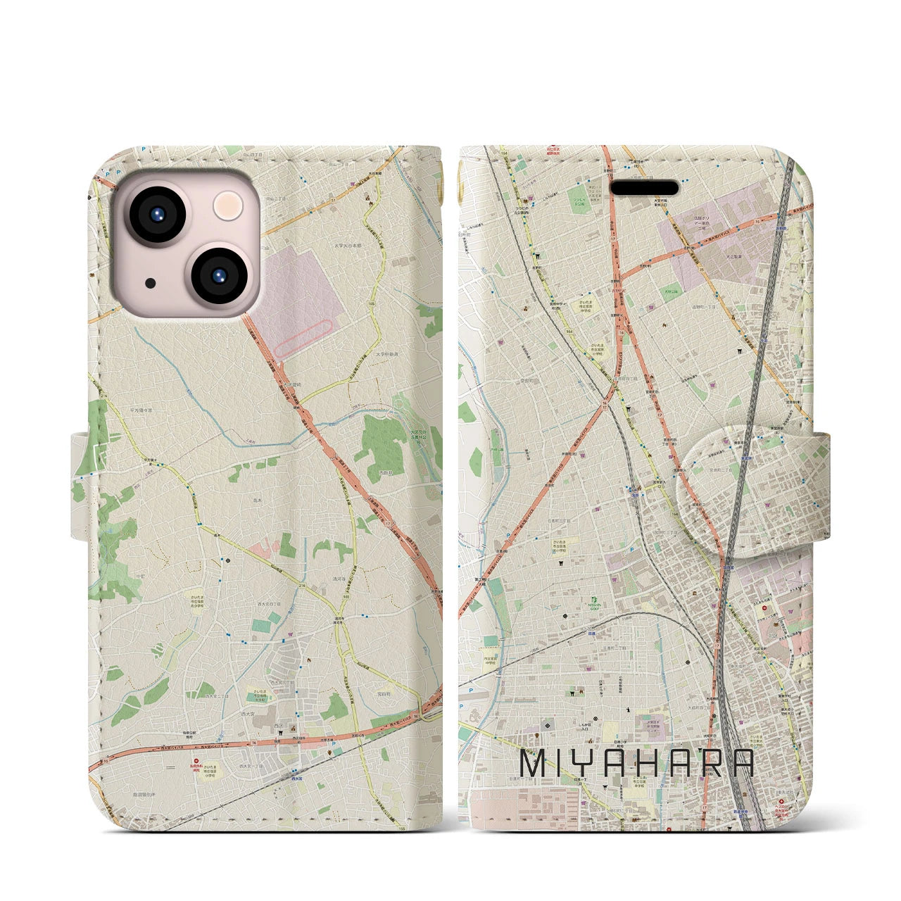 【宮原(埼玉県)】地図柄iPhoneケース(手帳タイプ)ナチュラル・iPhone 13 mini 用